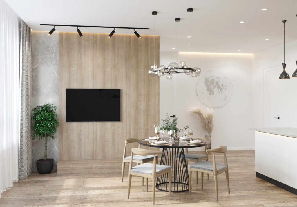 Дизайн-проект квартиры в стиле эко-минимализм ЖК Savin House г.Казань - Кухня, совмещенная с гостиной площадью 27 м2 - 2