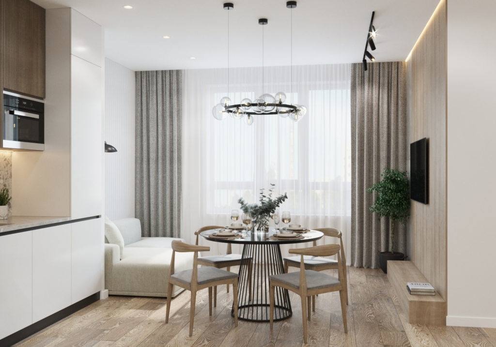Дизайн-проект квартиры в стиле эко-минимализм ЖК Savin House г.Казань - Кухня, совмещенная с гостиной площадью 27 м2 - 3